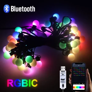 USB Bluetooth LED String Light 10M 50 lampadine RGBIC Lucine Natale Camera da letto Giardino esterno Decorazione da campeggio Lampada ghirlanda a LED 1