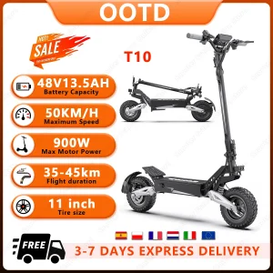 T10 E-Scooter portatile 900W Potenza di picco 48V13.5Ah Batteria Display a LED a grande schermo Scooter elettrico Scooter per pneumatici da 11 pollici Elettrico 1