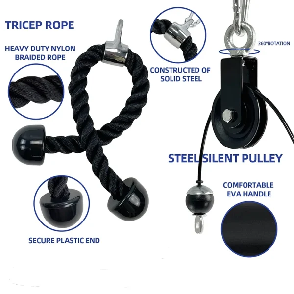 9 pezzi/set di attrezzature per il fitness con corda a puleggia, scarpe da ginnastica per la forza del braccio, set di attrezzature per esercizi a casa, accessori per il fitness 6