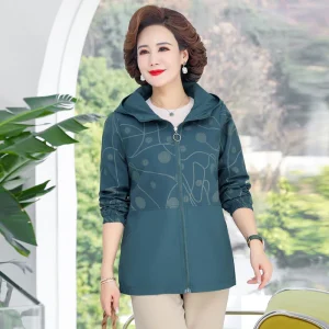 Giacca classica con cappuccio da esterno Autunno Plus Size Nuova giacca Giacca da donna stampata da strada di mezza età alla moda 1