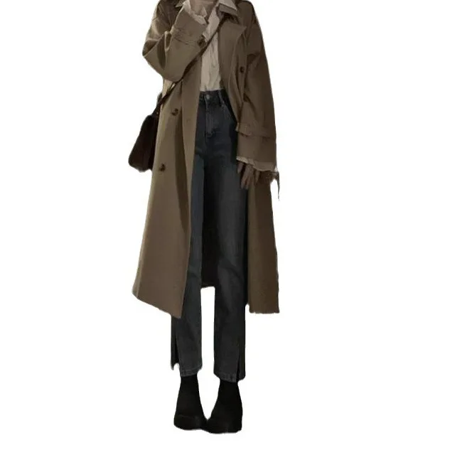 Vendita calda della stagione Cappotto di media lunghezza da donna Primavera Autunno Stile Giacca a vento stile britannico Fibra di poliestere Manica intera Flip Co 5