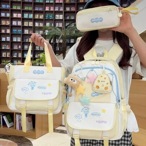 3 pz/set Borse da scuola in nylon per ragazze adolescenti Zaini da donna Kawaii Studente universitario Zaino per laptop Zaino Zaini 2025 1