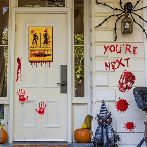 Halloween Wall Doors Windows Stickers Blood Handprint Footprint Skull Pattern Halloween Party Scene Decor forniture oggetti di scena Horror 5