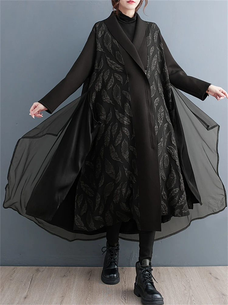 Trench da donna oversize con colletto rovesciato 2025 Nuovo cardigan capispalla moda autunno inverno casual allentato patchwork vintage 5