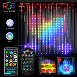 Smart LED RGB ColorRGB, Smart Curtain String Light Bluetooth APP Control Natale Fata Luce Immagine fai da te Display Ghirlanda Decor 1