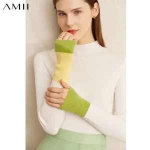 Amii Maglioni da donna Inverno Caldo maglione a collo alto 2025 Moda Top lavorato a maglia Patchwork Office Lady Maglione Minimalismo Pullover 1