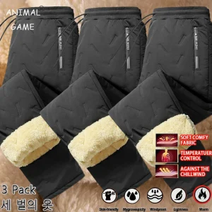 Confezione da 3 pantaloni invernali da uomo in pile spesso peluche pantaloni impermeabili antivento pantaloni casual pantaloni caldi pantaloni termici in lana d'agnello capispalla 1