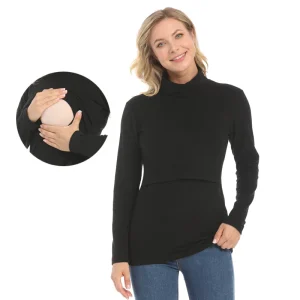 Autunno inverno dolcevita solido manica lunga vestiti premaman allattamento al seno top biancheria intima calda per le donne incinte maglietta allattamento 1