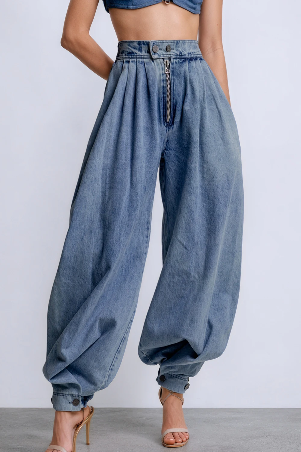 Jeans cargo da donna Pantaloni casual in denim con cerniera a vita alta Pantaloni larghi vintage streetwear con volant Pantaloni jeans basic 2025 3