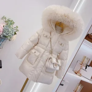 2024 coreano autunno inverno ragazza parka impermeabile lucido caldo lungo ragazza capispalla cappotto 5-14 anni bambini adolescente giacca Outfit 1