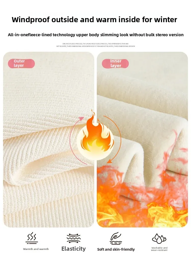 Autunno Inverno Nuovo Stile Pantaloni di velluto a coste foderati in pile Gamba larga Casual Taglio dritto Pantaloni versatili comodi alla moda da donna 2