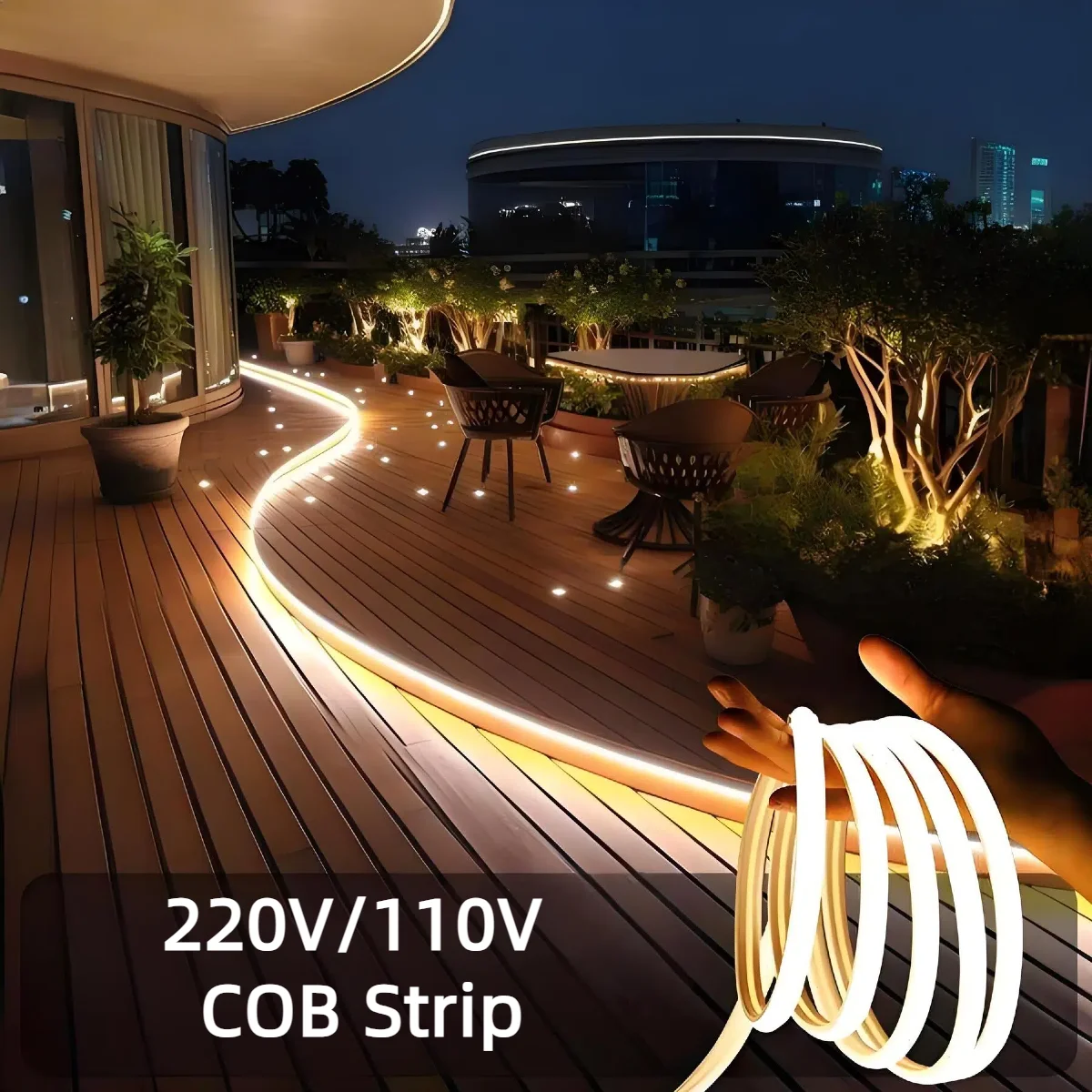30M 35M COB Luce di striscia Tubo in silicone puro 288LED/M Lampada a stringa flessibile ad alta luminosità Impermeabile 220V 110V per Villa Giardino Cortile 1