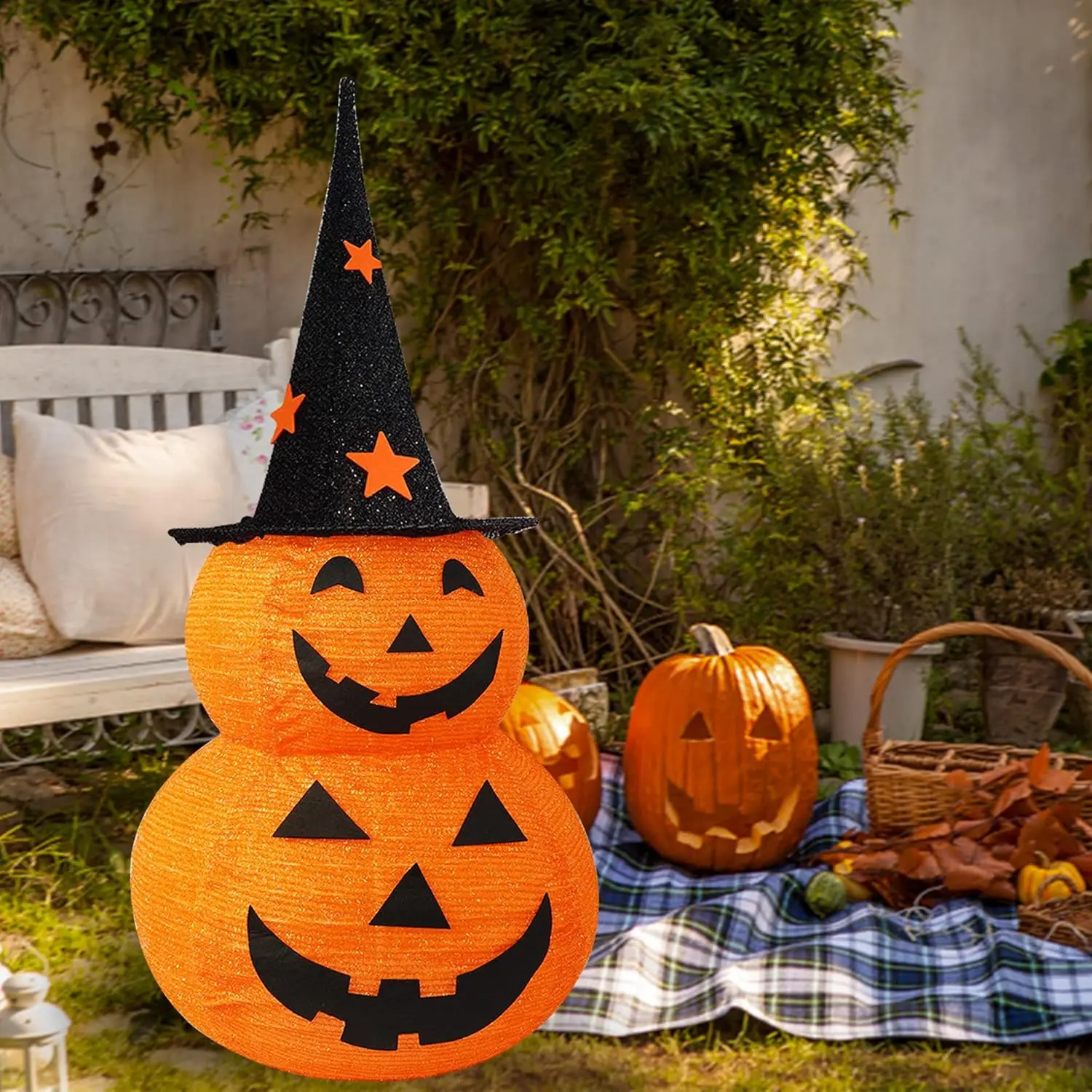 Simpatiche decorazioni di zucca di Halloween Luci di zucca pieghevoli Jack-o-lantern per decorazioni per interni ed esterni, feste, cortile 3