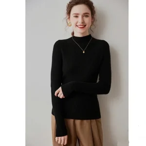 maglione da donna 100% lana merino collo a lupetto pullover in cashmere manica lunga ropa mujer qualità di base primavera autunno abbigliamento top 1