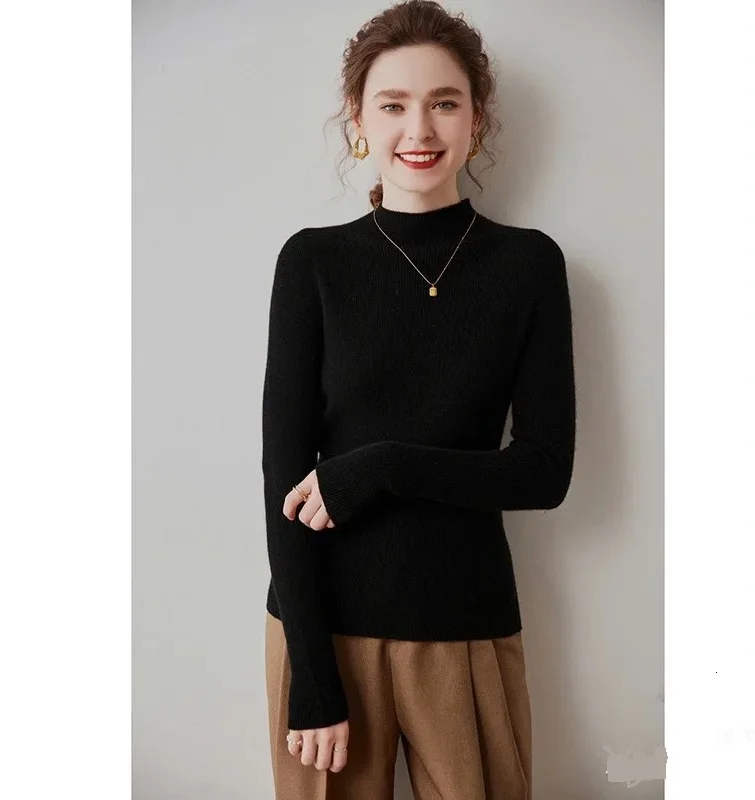 maglione da donna 100% lana merino collo a lupetto pullover in cashmere manica lunga ropa mujer qualità di base primavera autunno abbigliamento top 1
