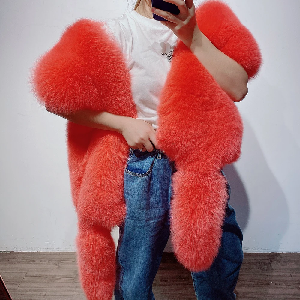 YOLOAgain 2025 Sciarpa di pelliccia di volpe reale di lusso calda invernale da donna Sciarpa di pelliccia di volpe naturale Scialle femminile 6