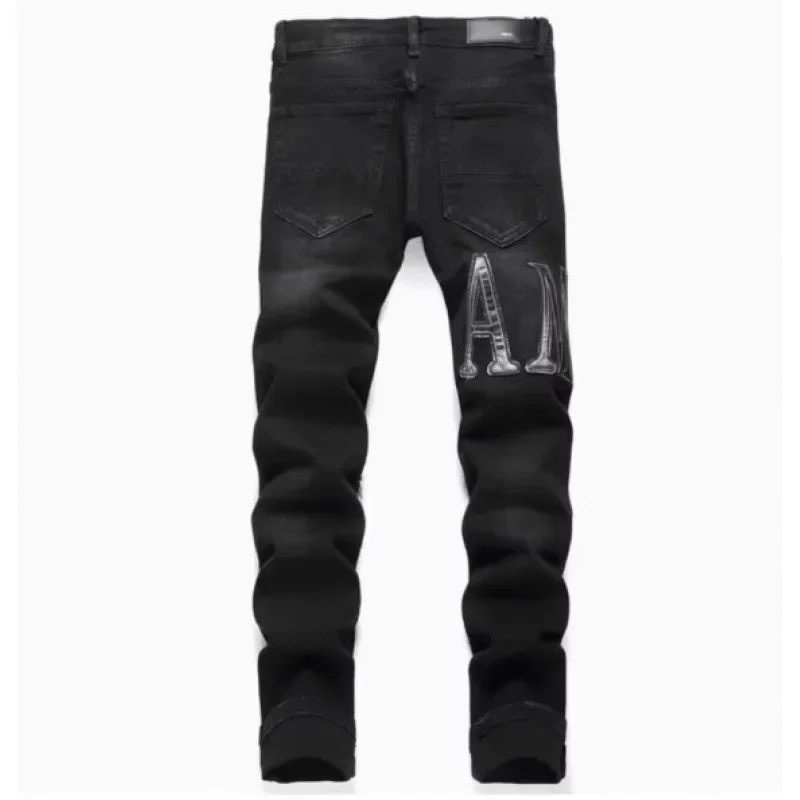 Jeans ricamati stile coreano alla moda Pantaloni elasticizzati slim fit a vita alta da uomo Pantaloni casual transfrontalieri alla moda con piedi piccoli 3