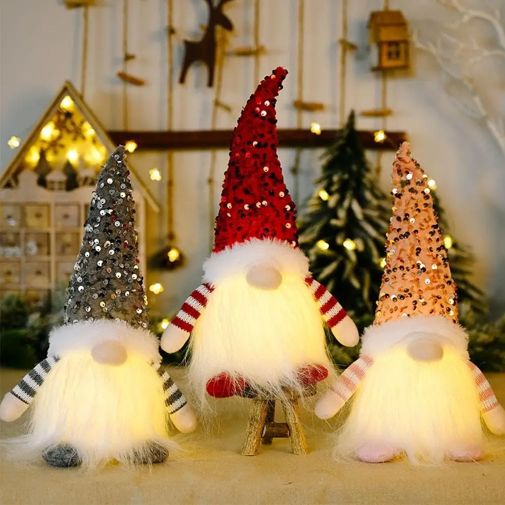 Decorazione gnomo di natale illuminata, Tomte svedese scandinavo fatto a mano, figurina di elfo di babbo natale bambola senza volto decorazione natalizia da tavolo 5