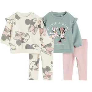 Felpa Minnie per ragazze Pantaloni tinta unita Set da due pezzi Costume sportivo casual Bambino Nuovi abiti a maniche lunghe Top + pantaloni adorabili 1