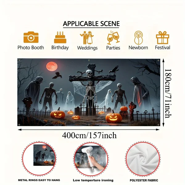 VIKAMA Bandiera da garage in poliestere a tema Halloween - Design con teschio horror, zucca, pipistrello e teschio, decorazione di Halloween 4