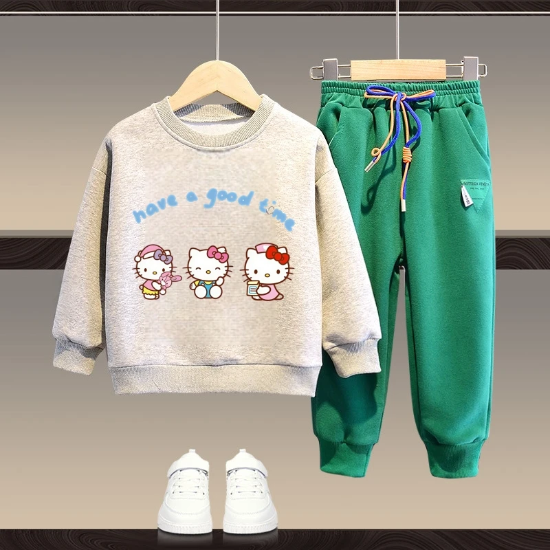 Sanrio Baby Girl Clothes Set Autunno Kid Cute Hello Kitty Felpe Pullover Top e pantaloni 2 pezzi Completo Bambini Ragazzi Tute 2
