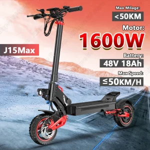 J15MAX Scooter elettrico per adulti Motore potente da 1600 W, portata 40-50 massimo, superiore 31 MPH, scooter elettrico con sospensione anteriore/posteriore per pneumatici da 10 pollici 1