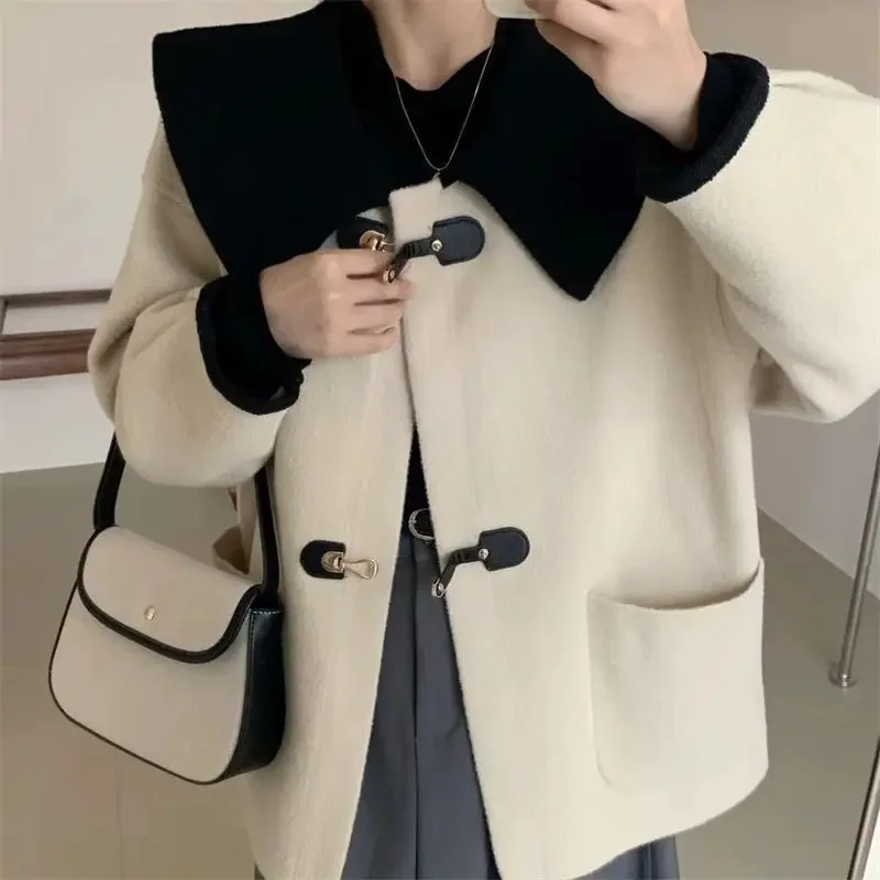 Cappotto di lana con colletto per bambola ispessito taglie forti Donna Autunno Inverno Nuovo design Colletto ribaltabile Taglia corta Capispalla in pelliccia sintetica Casual... 2