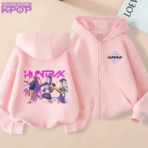 K-pop Demon Hunters Cappotto con cappuccio per bambino Anime Huntrix Rumi Zoey Cartoon Fashion Zip Jacket Boy Girl Cute Top Abbigliamento per bambini Regalo 1