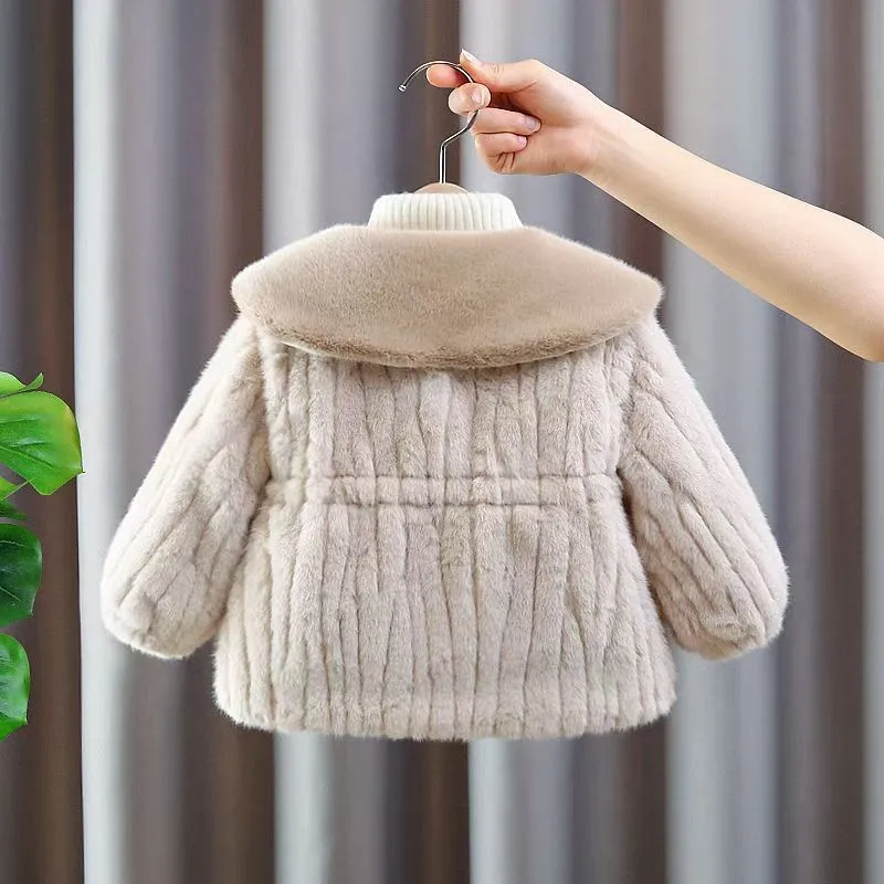 Bambini Ragazze Bambino Soffici Giubbotti Bambini Pelliccia Sintetica Fiocco Cappotti Inverno Spessore Caldo Tuta Sportiva Risvolto Abiti Casual 1-5 Anni 2