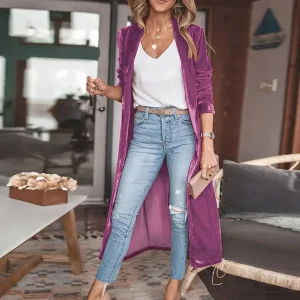 Cardigan aperto in velluto coreano allentato lungo street style autunno inverno capispalla da donna cappotto lungo casual alla moda 1