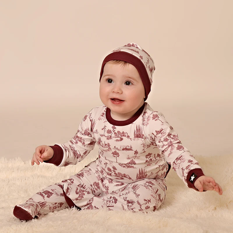 AA SS25 - Vestiti per bambini e neonati Toile francese Blu Rosa Pigiama e piedi accoglienti con cappello per corredino Set per bambini Pagliaccetto per bebè 5