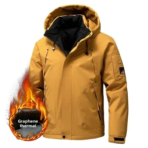 Giacca impermeabile imbottita spessa da uomo Softshell da esterno Giacca con cappuccio con zip Giacca a vento Cappotto da campeggio per escursionismo Cappotto autunno inverno 1