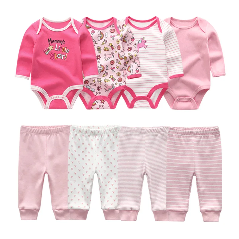 6/8 pezzi tute in cotone + pantaloni set di vestiti per bambina neonato manica lunga vestiti per neonato autunno inverno stampa cartoon Bebes 5