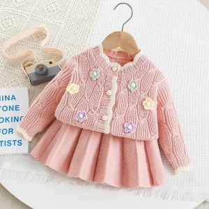 Set invernale lavorato a maglia da ragazza - Completo cardigan e gonna in 2 pezzi | Vestiti accoglienti per bambina (età 2-6) Vestiti per bambina 1