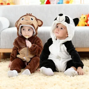 Neonato Ragazzo Abbigliamento Scimmia Onesies Animale Cartoon Tute con cappuccio Inverno Pigiama per bambini Bambini Indumenti da notte Pigiama per neonato 1