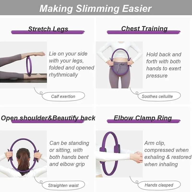 Cerchio per pilates con anello di resistenza allo yoga - Strumento fitness per apertura posteriore con anello magico per allenamento in palestra e esercizi di yoga 4