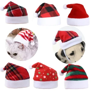 Abito da copricapo natalizio a righe con cappello natalizio minimalista multicolore per cani e gatti 1