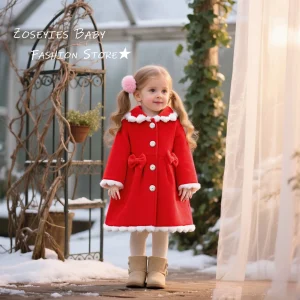 Cappotto da ragazza Autunno/Inverno Tinta unita Papillon Caldo manica lunga Capispalla per bambina Top Giacca da ragazza con risvolto carino Abbigliamento per bambina 1