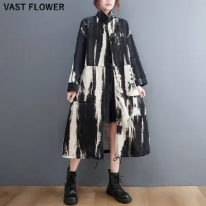 2025 Autunno Inverno Dolcevita oversize Trench lungo per donna Coulisse Stampa vintage Cardigan capispalla allentato casual 1