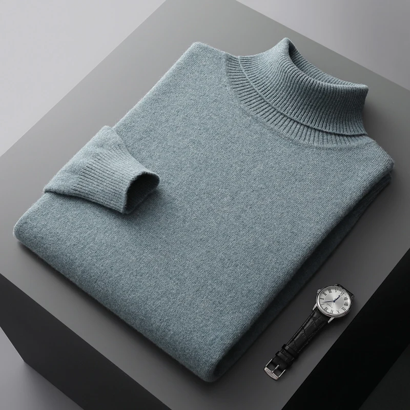 Autunno e inverno nuovo 100% pura lana merino pullover dolcevita da uomo maglione di cashmere addensato caldo sciolto tinta unita top 4