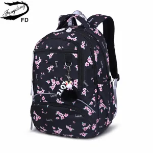 Fengdong Cherry blossoms zaino da scuola per donna nero rosa floreale borsa per libri borse da scuola di moda per ragazze cute flower bookbag 1