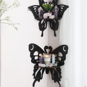 Mensola in legno a farfalla mensole portaoggetti in cristallo Boho decorazione per la casa mensola ad angolo per parete decorazioni per la stanza estetica per il regalo del soggiorno 1