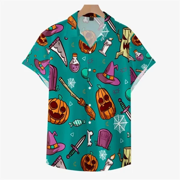 Camicia hawaiana grafica di Halloween per uomo teschio 3D stampato Aloha camicie estate Casual moda manica corta con risvolto camicetta allentata 4