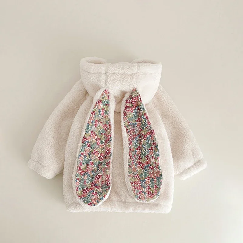 Giubbotti per bambina per 1-7 anni Primavera Inverno Pile Bambino Bambino Caldo Coniglio Cappotto con cappuccio Bambini Ragazze Capispalla lunghi Vestiti per bambini 5