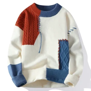 2025 Nuovo maglione patchwork maschile Trend High Street Fashion Autunno e inverno caldo uomo Hip-hop Street Abbigliamento uomo pullover camicia 1