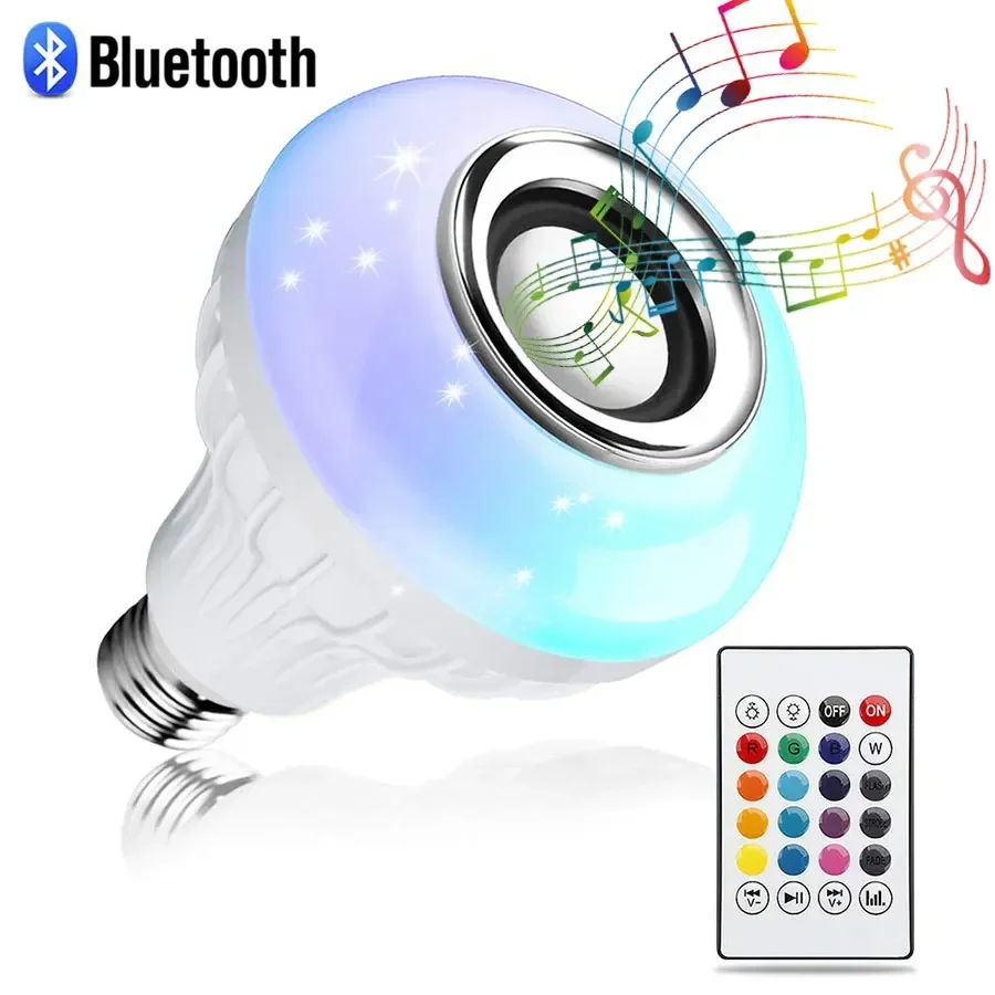 Popolare 1 pz E27 12 W LED Bluetooth RGB Lampadina con telecomando Regolazione del colore Lettore musicale Luci ambientali per camera da letto interna 1