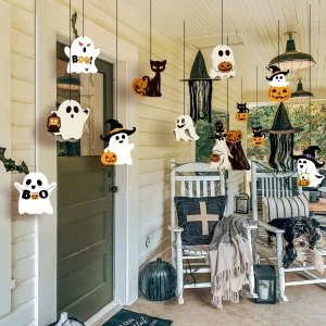 12/24 pezzi di carta di Halloween ornamenti appesi decorazioni per l'albero di Halloween carino fantasma zucca gatti neri per dolcetto o scherzetto forniture per feste 1
