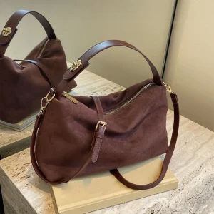 Borse a tracolla e a tracolla con cuscino in finta pelle scamosciata con cerniera Borse semplici solide di alta qualità per le donne 2024 Moda classica versatile 1