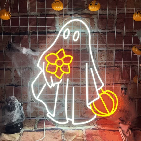 Halloween Ghost Pumpkin Neon Sign For Wall Decor Spooky Boo Room Decoration Led Light Up Sign For Party Bar Club lampada dimmerabile 2