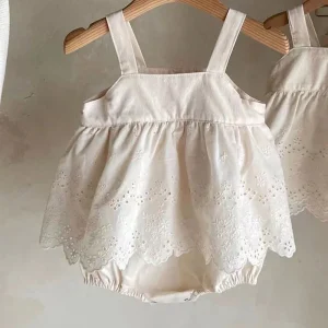 2024 New Baby senza maniche body in pizzo solido neonato tuta neonato ragazza tuta fionda vestito da neonata 0-24M 1
